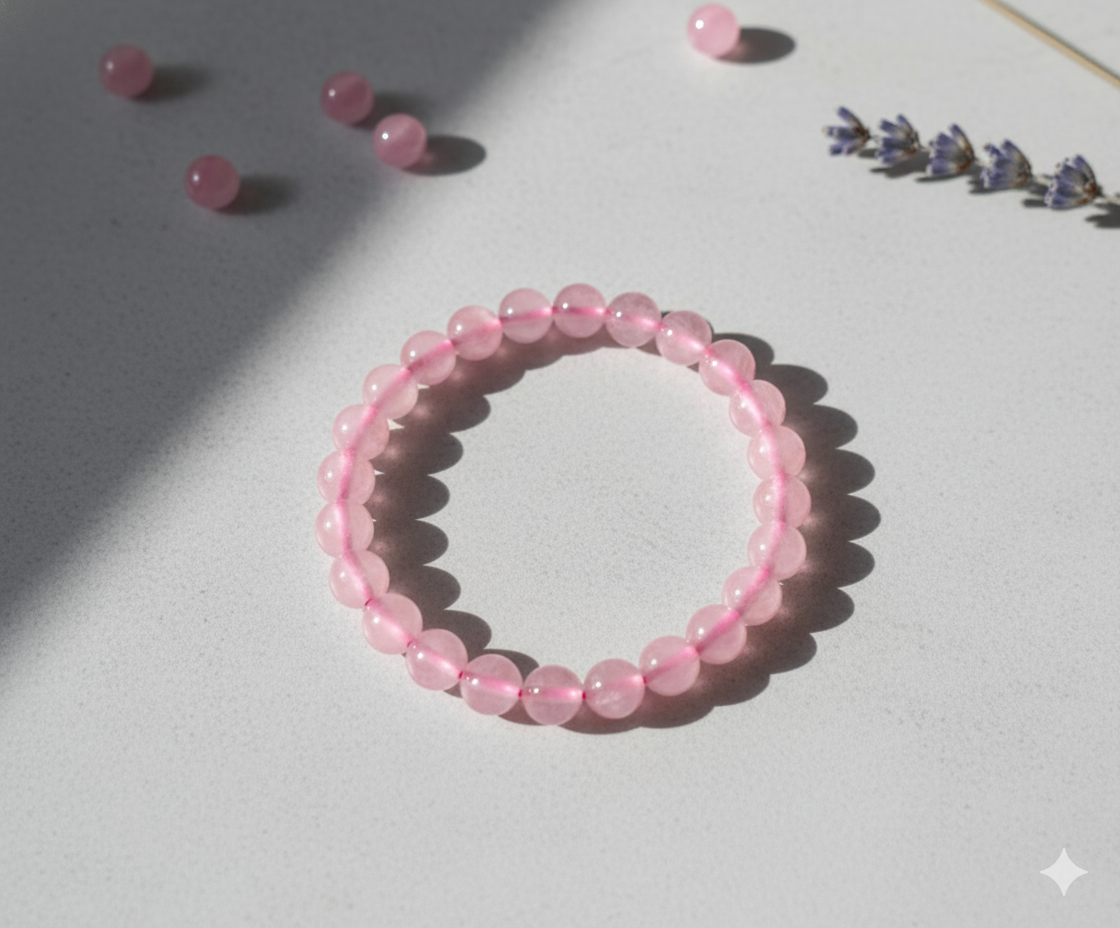 Authentic Natural Rose Quartz Bracelet for Attract Love, Heal the Heart & Restore Emotional Balance