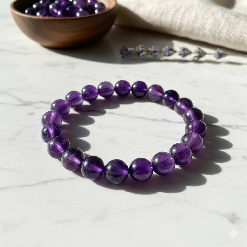 Authentic Natural Amethyst Crystal Bracelet for Enhanced Intuition, Inner Power, Protection & Emotional Stability