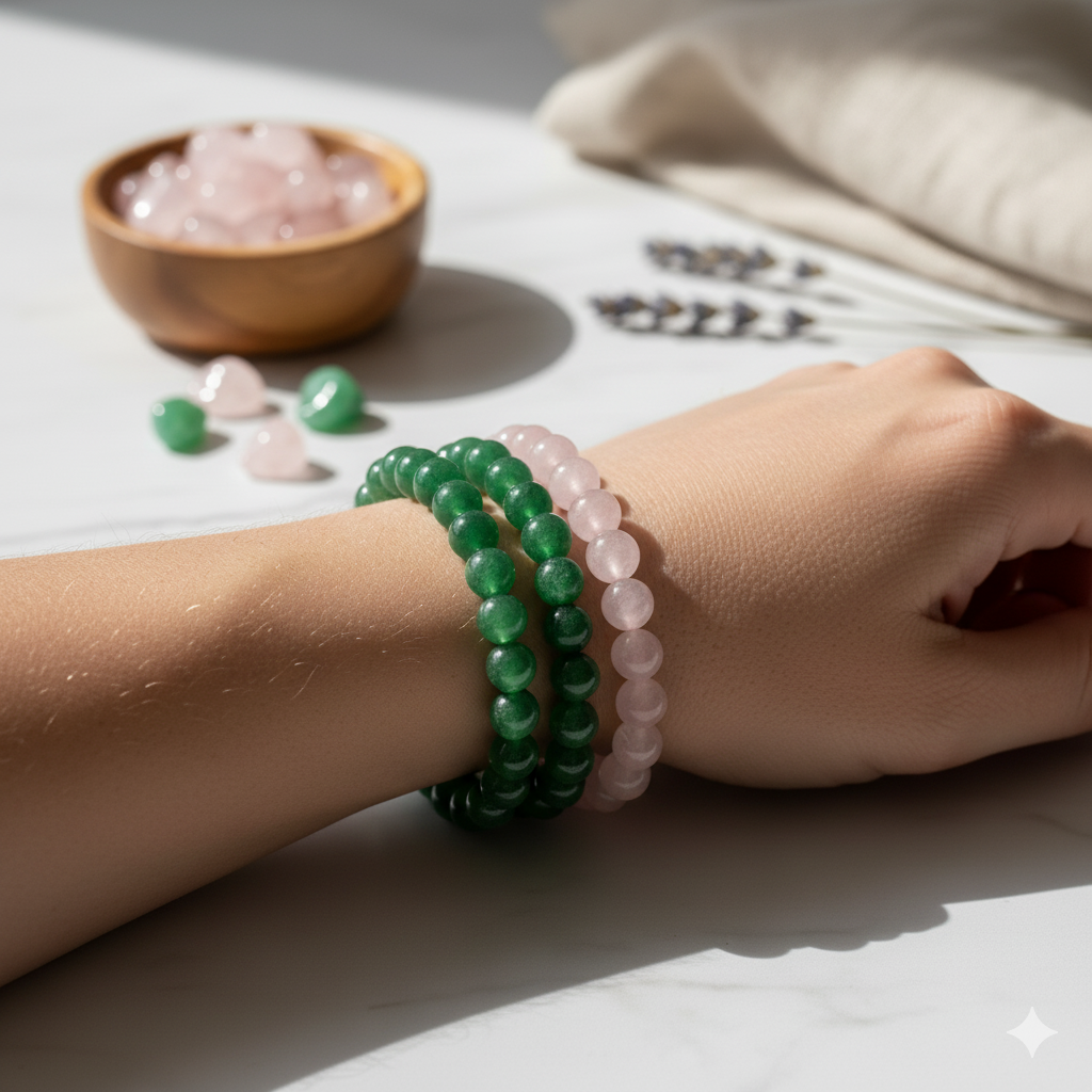 Love & Prosperity Combo – Authentic Green Aventurine & Rose Quartz Bracelets to Manifest Love, Heal the Heart, Boost Confidence & Attract Prosperity