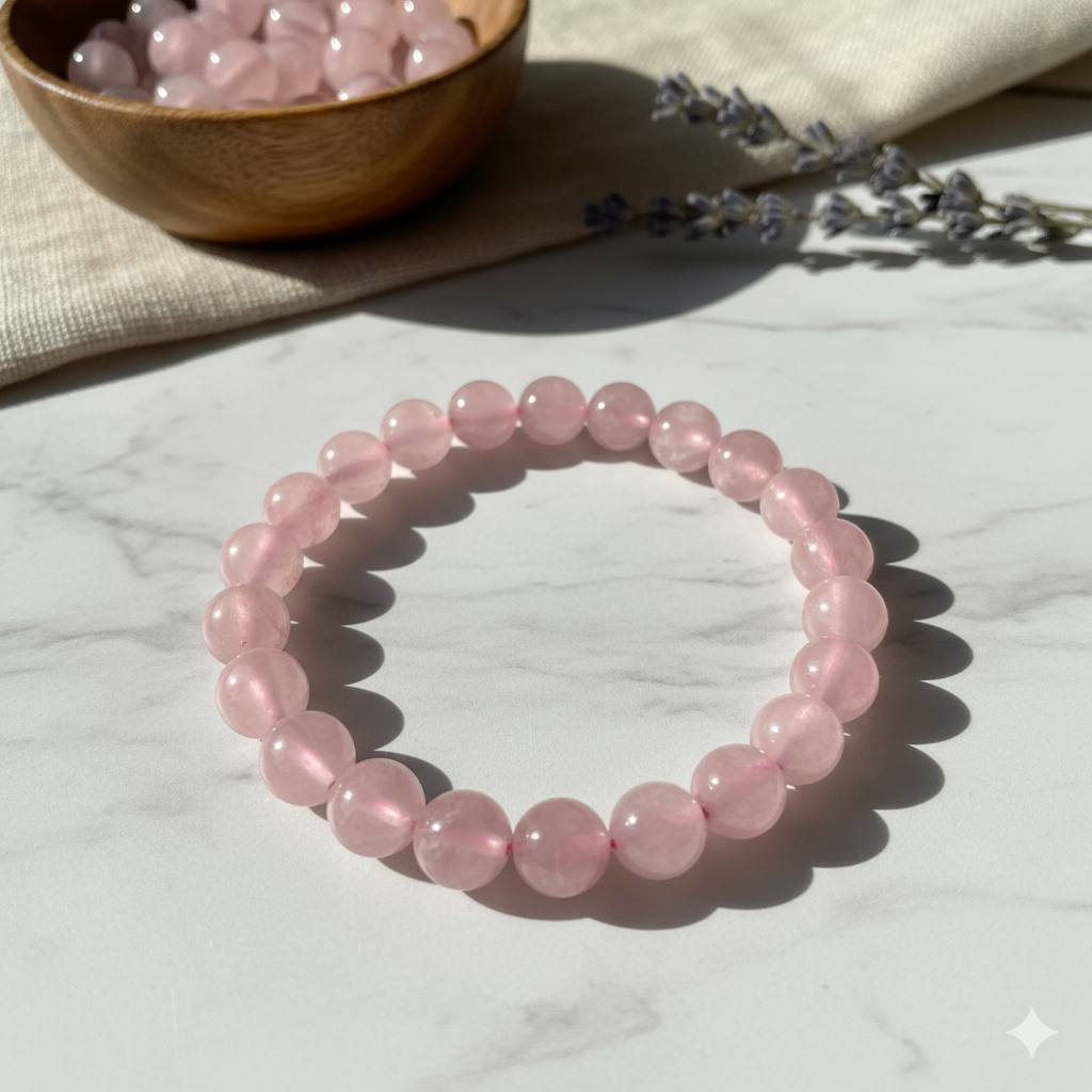 Authentic Natural Rose Quartz Bracelet for Attract Love, Heal the Heart & Restore Emotional Balance