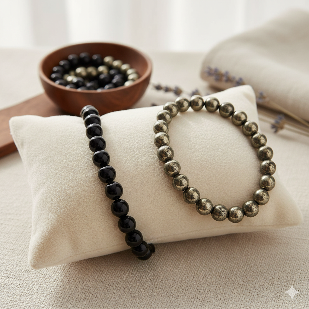 Wealth & Protection Combo – Authentic Pyrite & Black Tourmaline Bracelets to Attract Abundance, Success & Block Negativity