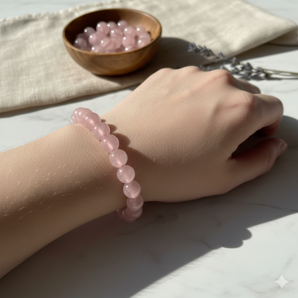 Authentic Natural Rose Quartz Bracelet for Attract Love, Heal the Heart & Restore Emotional Balance