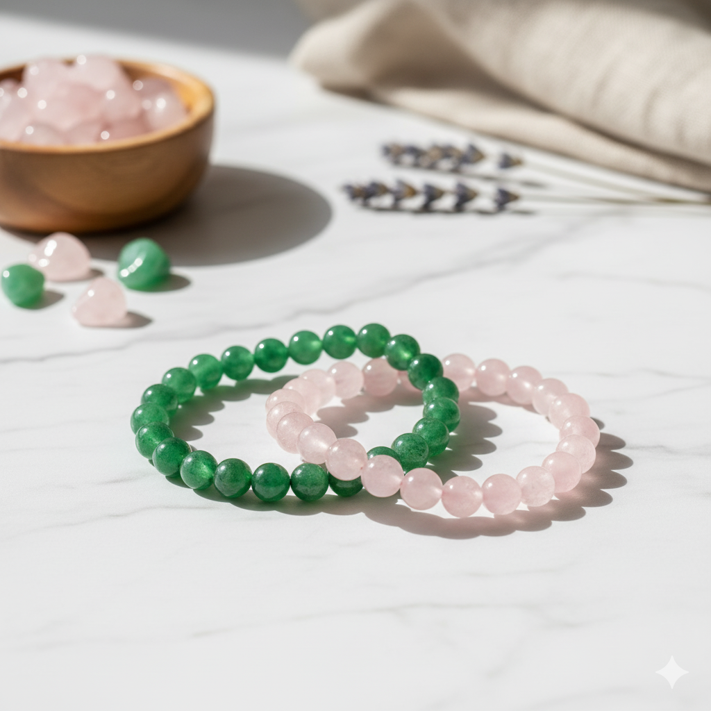 Love & Prosperity Combo – Authentic Green Aventurine & Rose Quartz Bracelets to Manifest Love, Heal the Heart, Boost Confidence & Attract Prosperity