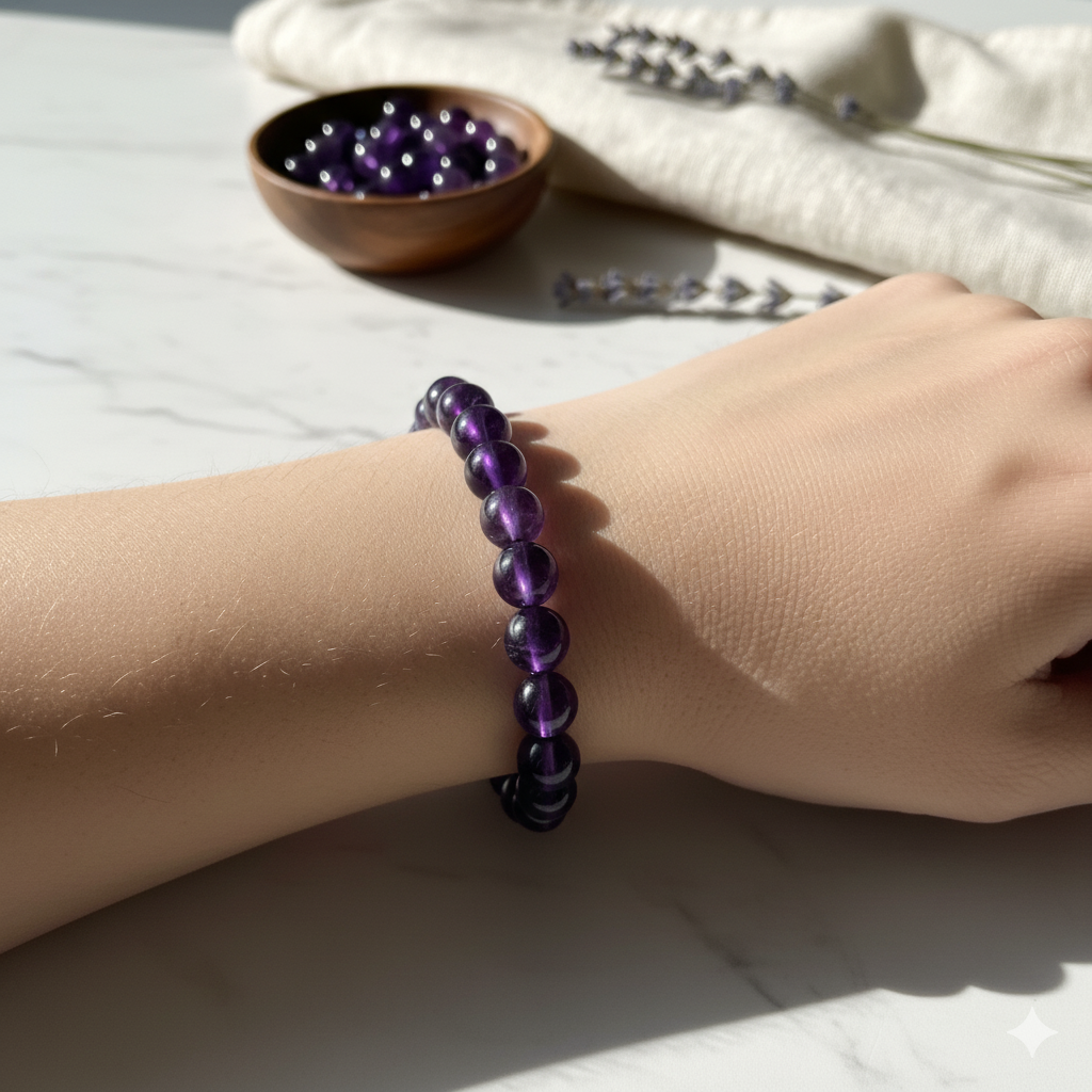 Authentic Natural Amethyst Crystal Bracelet for Enhanced Intuition, Inner Power, Protection & Emotional Stability